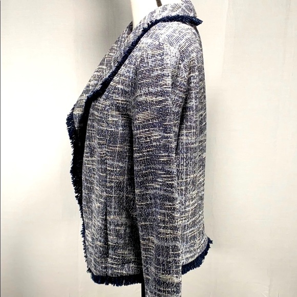 Rachael Zoe Tweed open front blazer Navy fringe - Picture 2 of 5